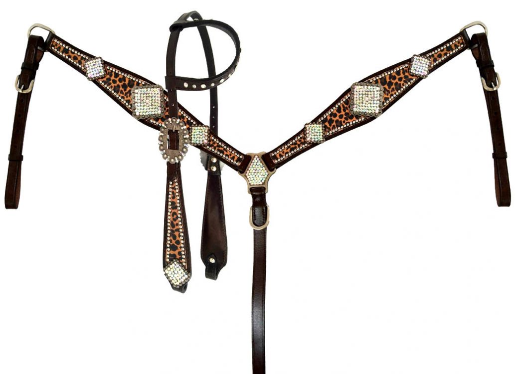 Western Brown Leather Tack set of Headstall & Breast collar with LV Inlay