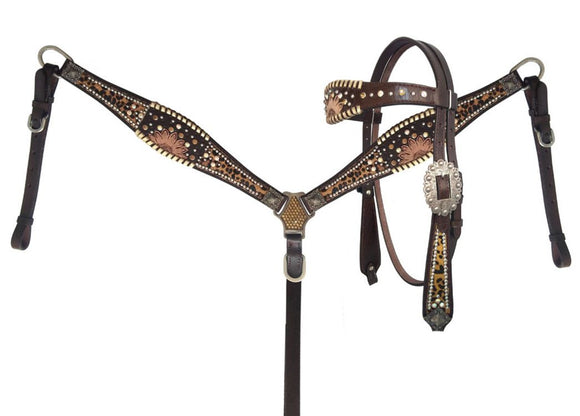 Cheetah Hair with Sun Flower Accent Breast Collar Set - Pure Country Bling 