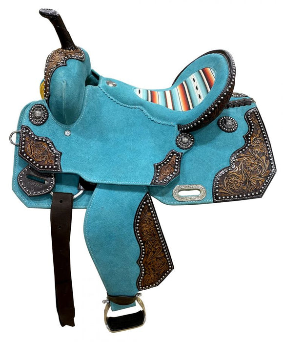 Teal Roughout Barrel Saddle - Pure Country Bling 