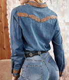 Montana West Vintage Floral Embroidered Long Sleeve Chambray Shirt - Pure Country Bling 